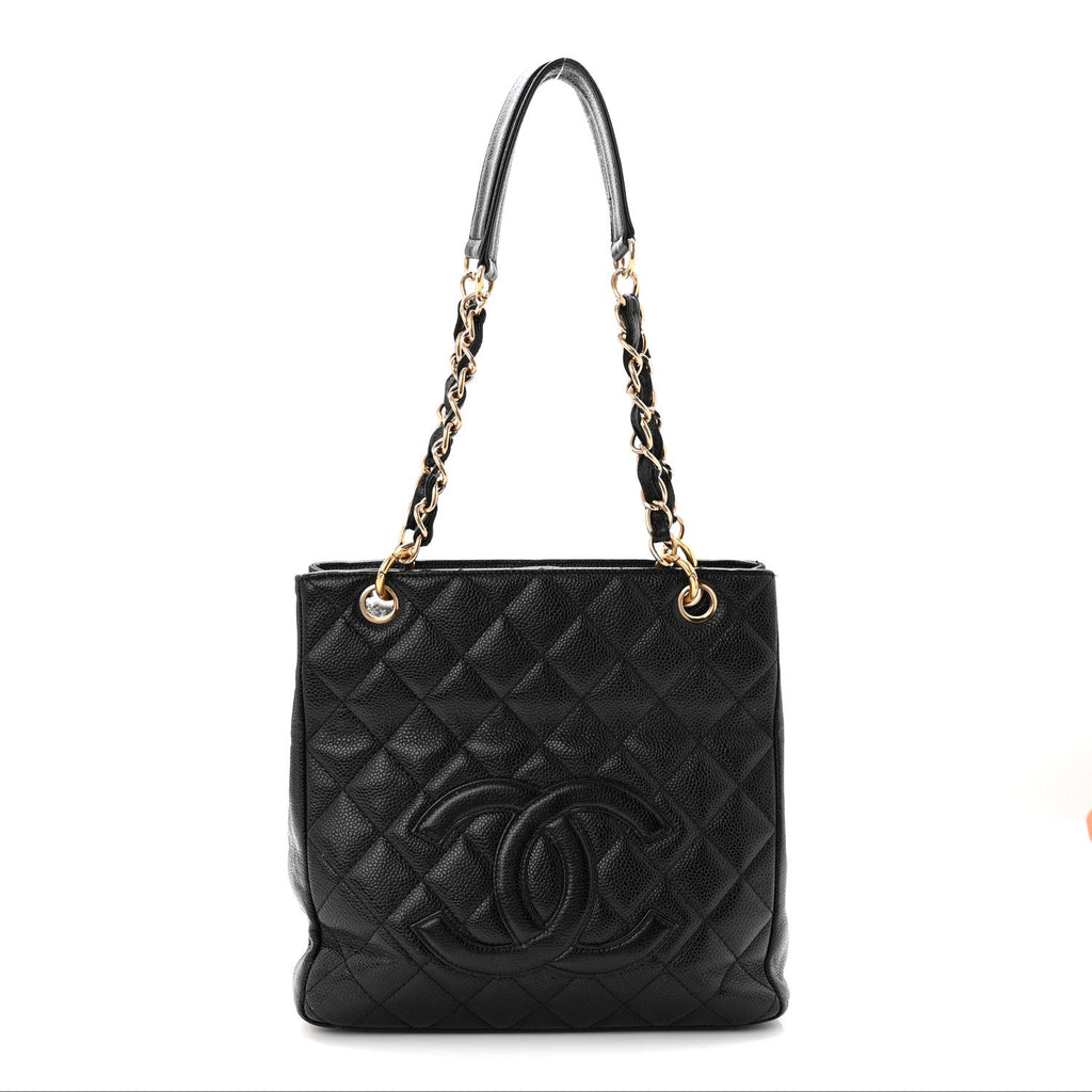 Caviar Quilted Petit Shopping Tote PST Black
