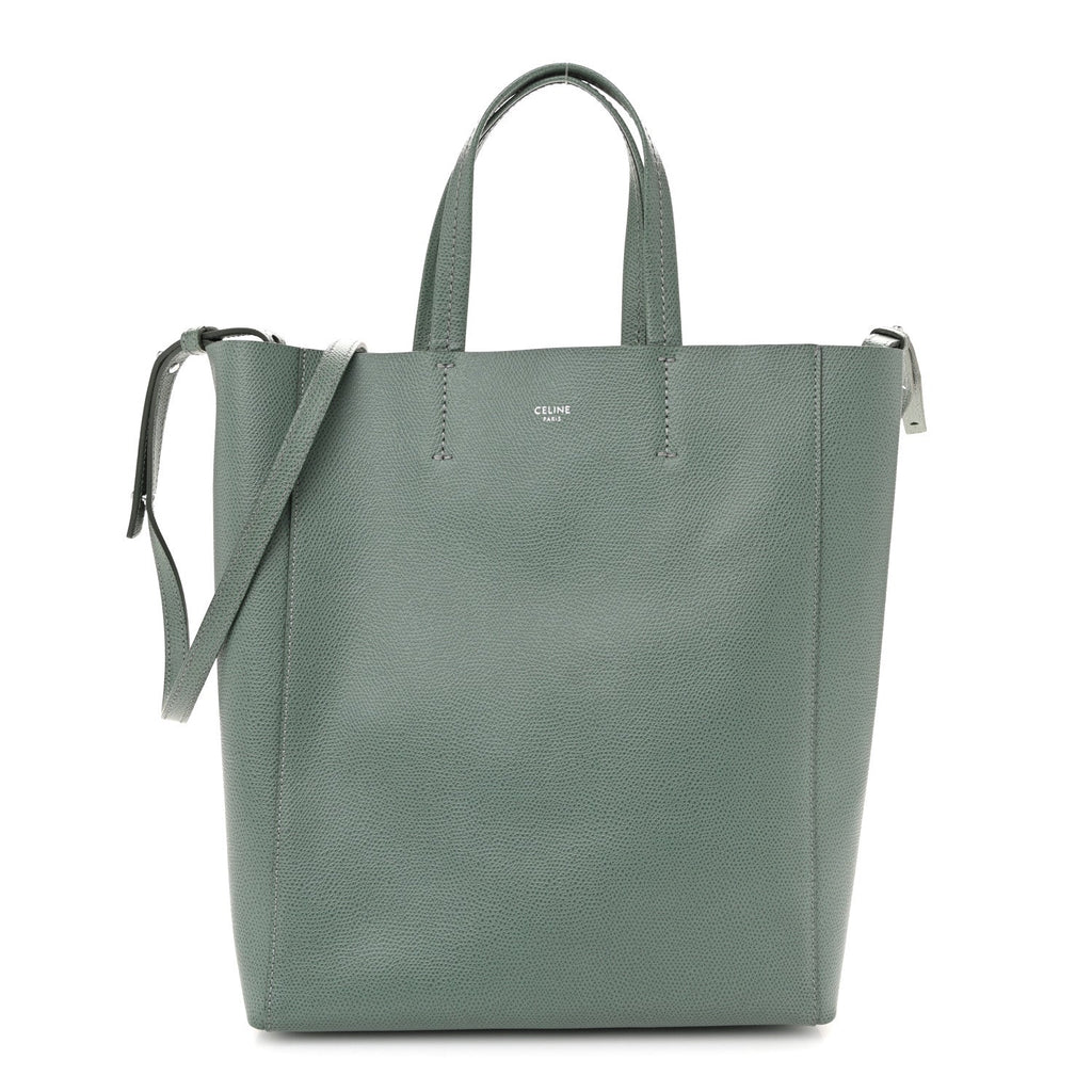 Grained Calfskin Small Vertical Cabas Green