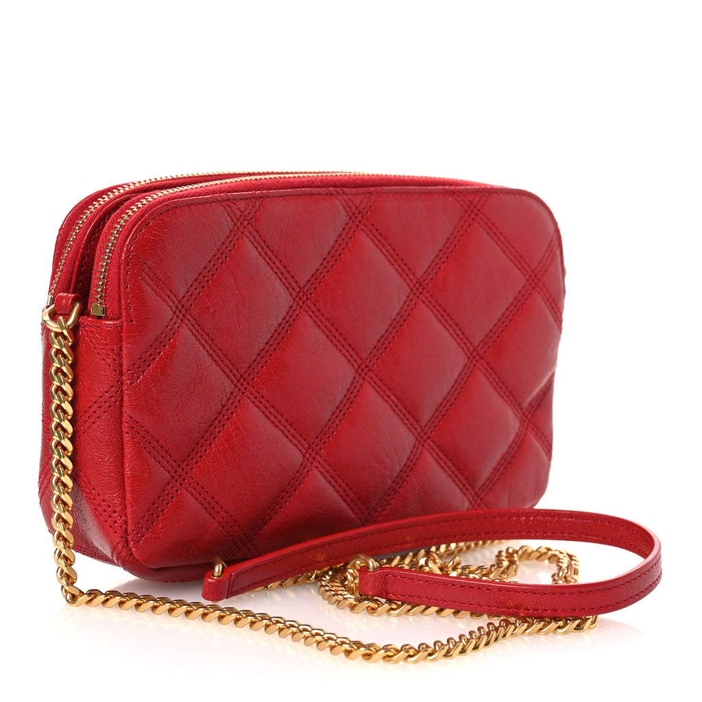 Grained Lambskin Quilted Mini Becky Double Zip Bag Rouge Eros