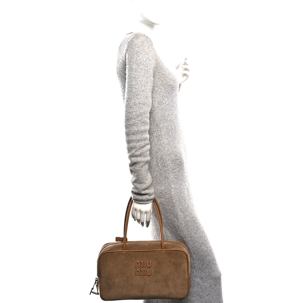 Velluto Righe Large Beau Top Handle Bag Cannella