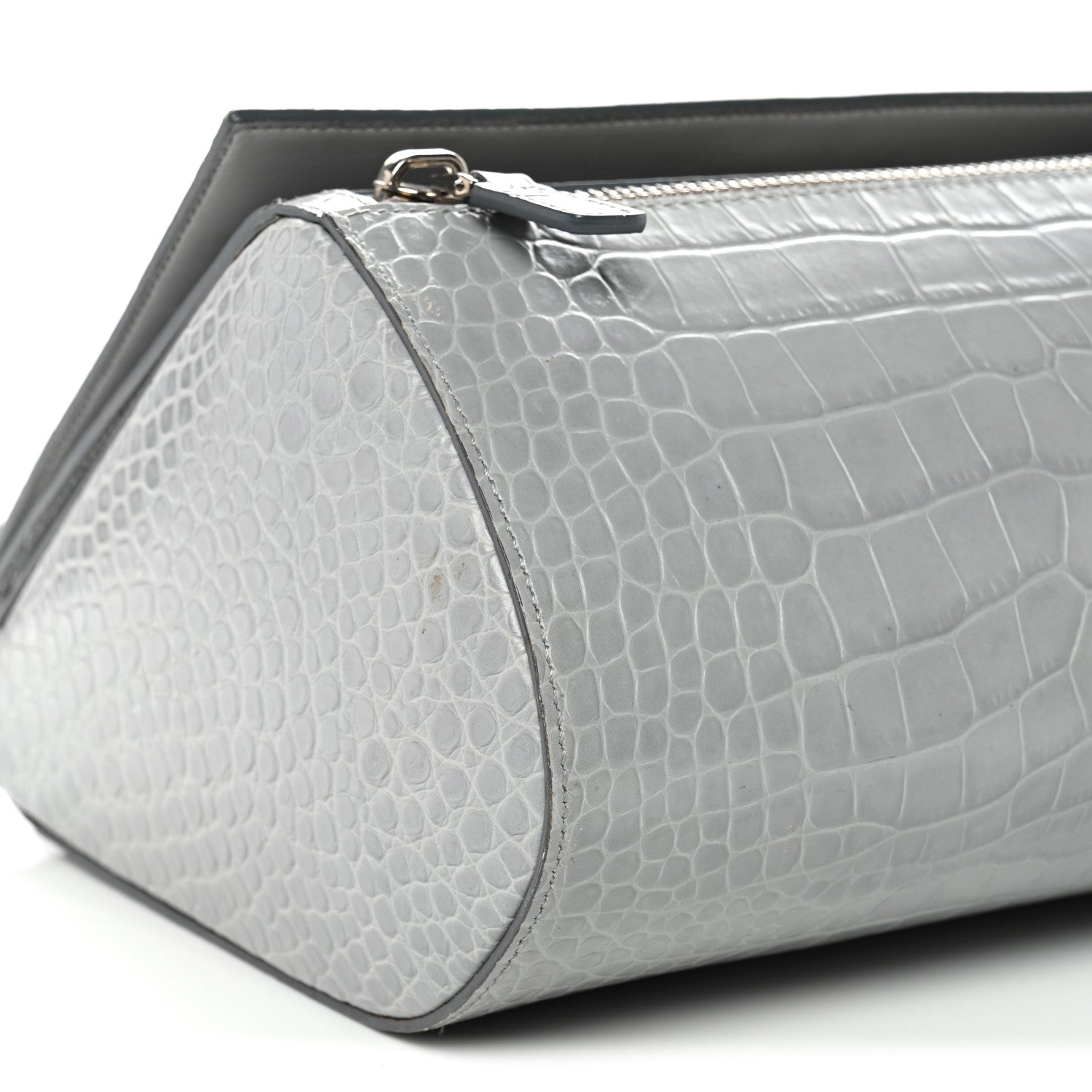 Calfskin Crocodile Embossed Medium Pandora Box Crossbody Bag Grey