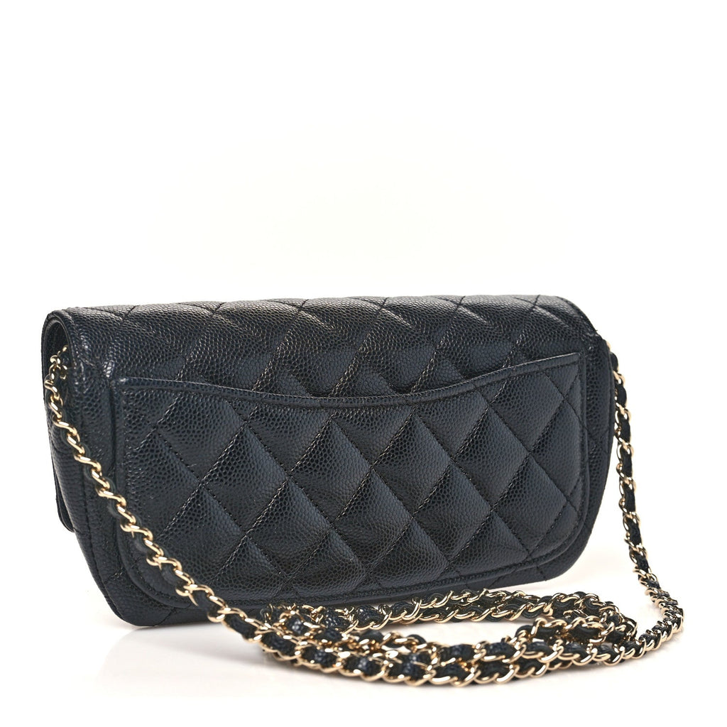 Caviar Quilted Glasses Case With Chain Black
