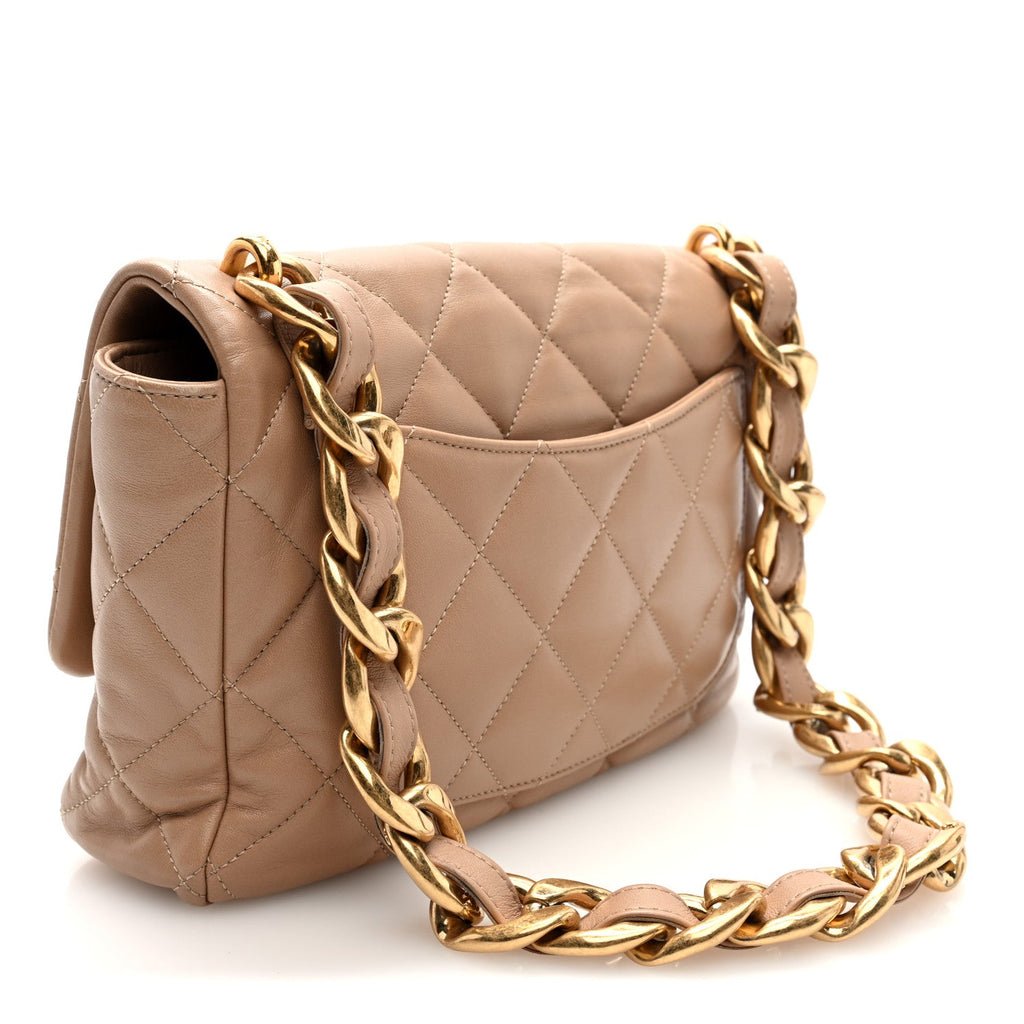 Lambskin Quilted Large CC Funky Town Flap Beige