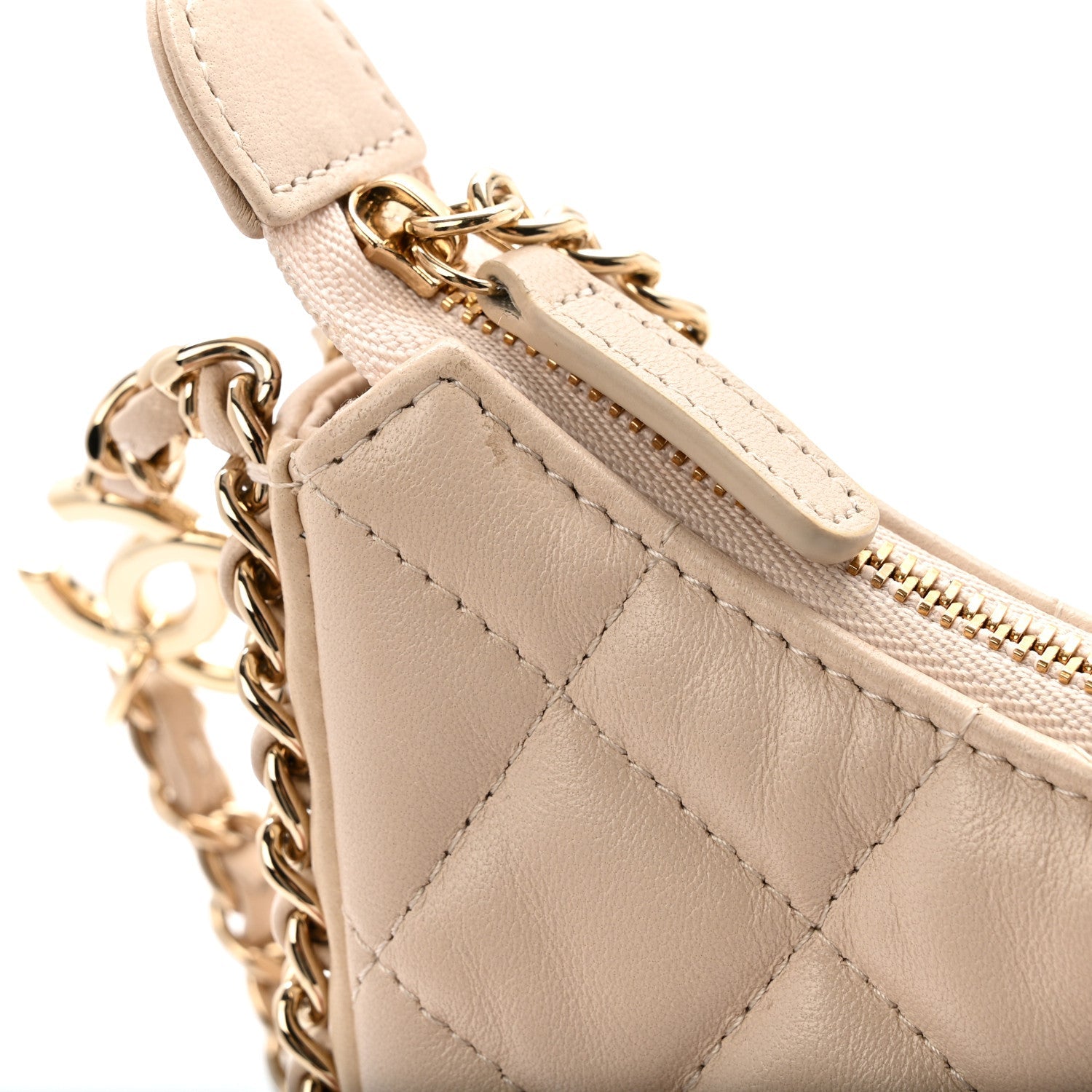 Lambskin Quilted Small Hobo Bag Light Beige
