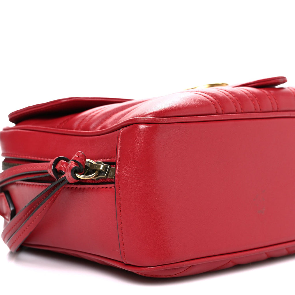 Calfskin Matelasse Sylvie Web Small GG Marmont Top Handle Shoulder Bag Hibiscus Red