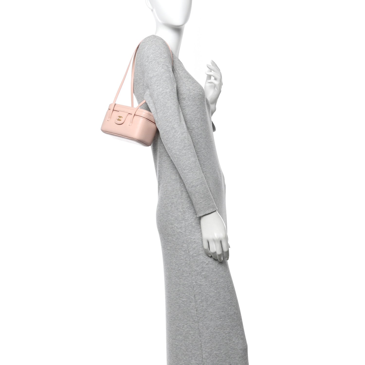 Shiny Caviar Preppy Coco Long Vanity With Strap Light Pink