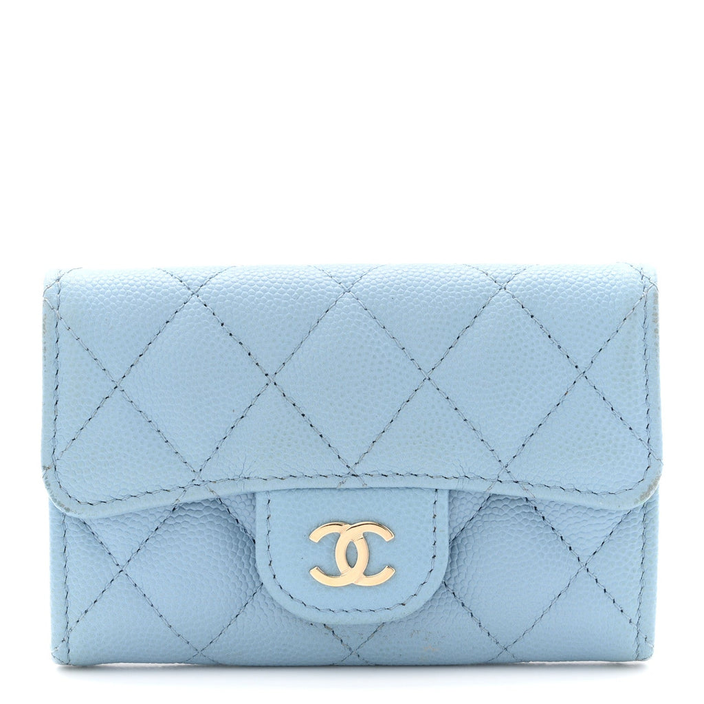 Caviar Quilted Flap  Holder Wallet Light Blue