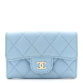 Caviar Quilted Flap  Holder Wallet Light Blue