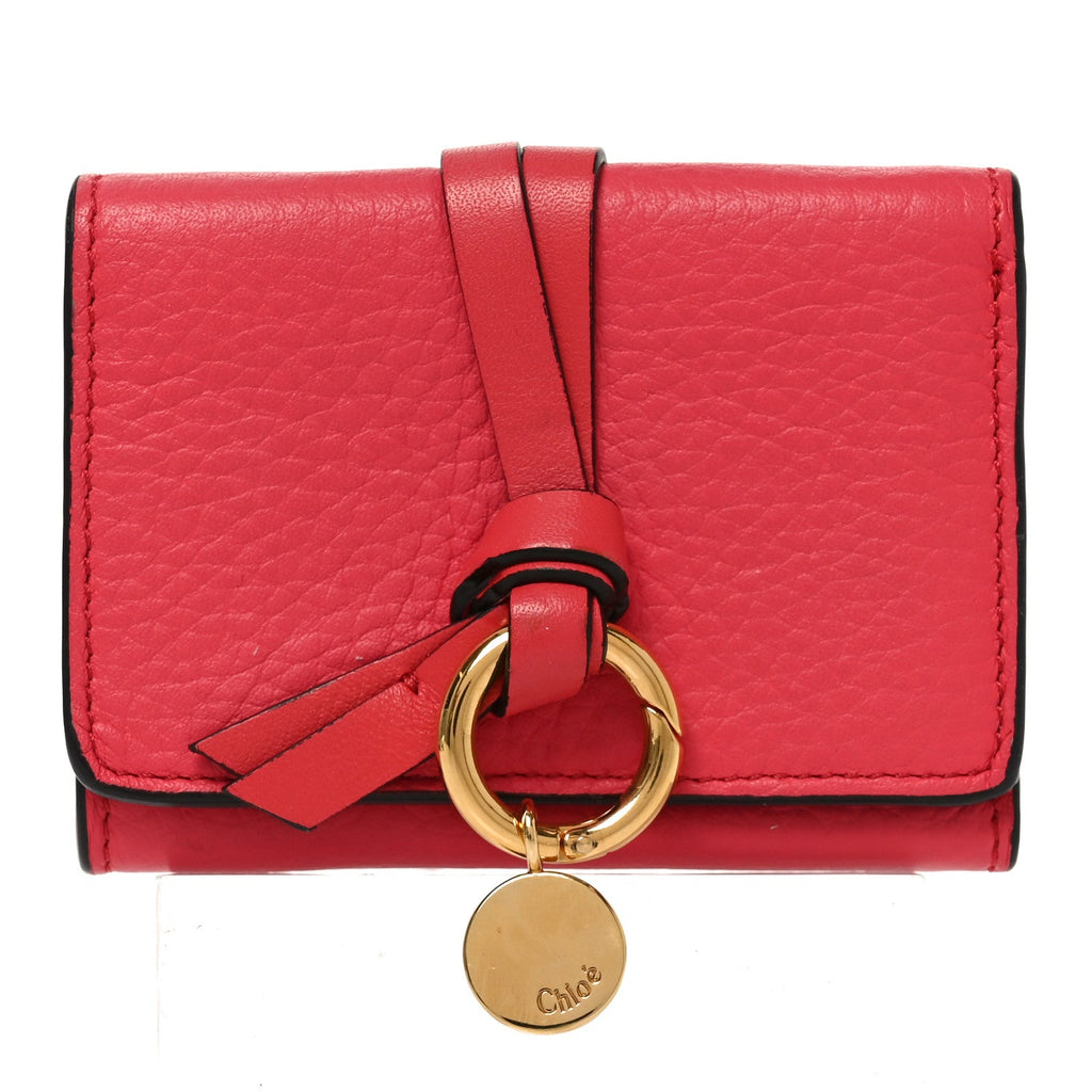Grained Calfskin Alphabet Mini Trifold Wallet Crimson Pink