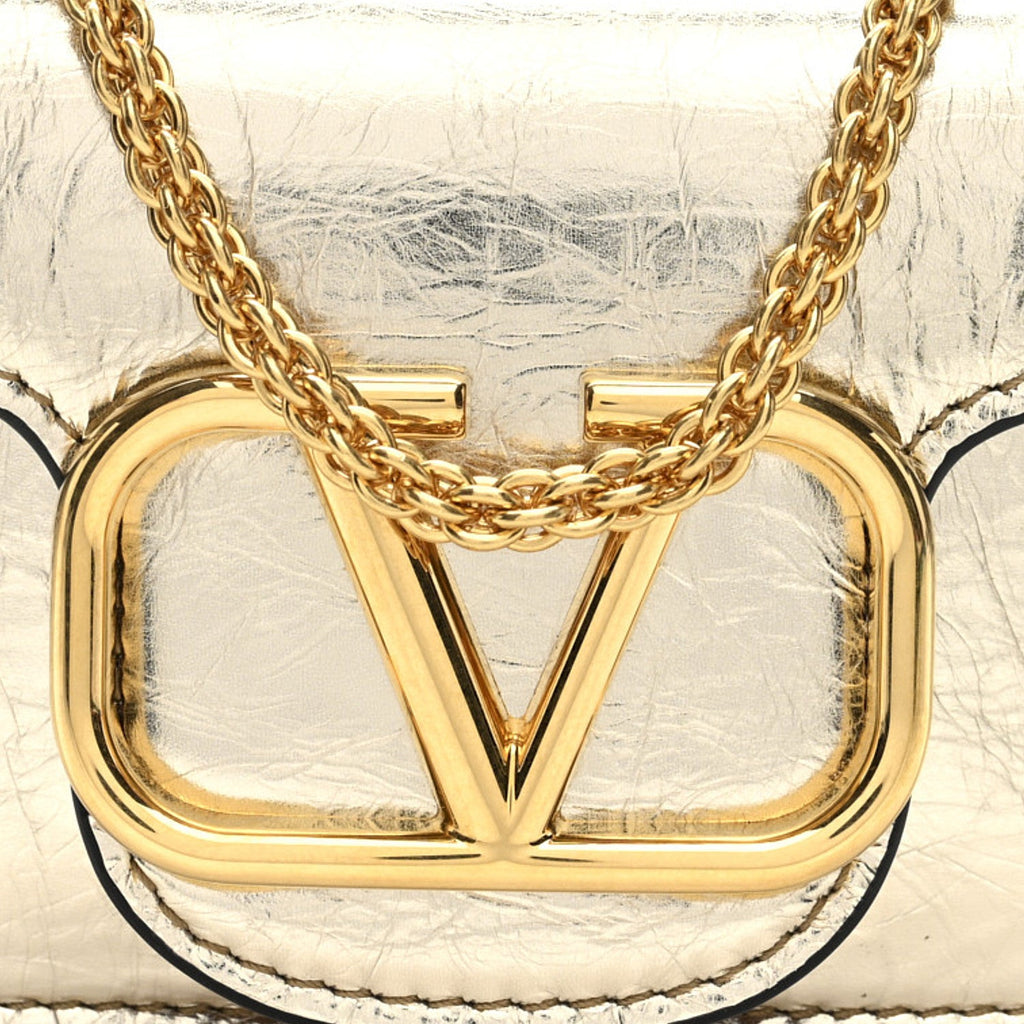 Metallic Calfskin Vlogo Micro Loco Shoulder Bag Platino