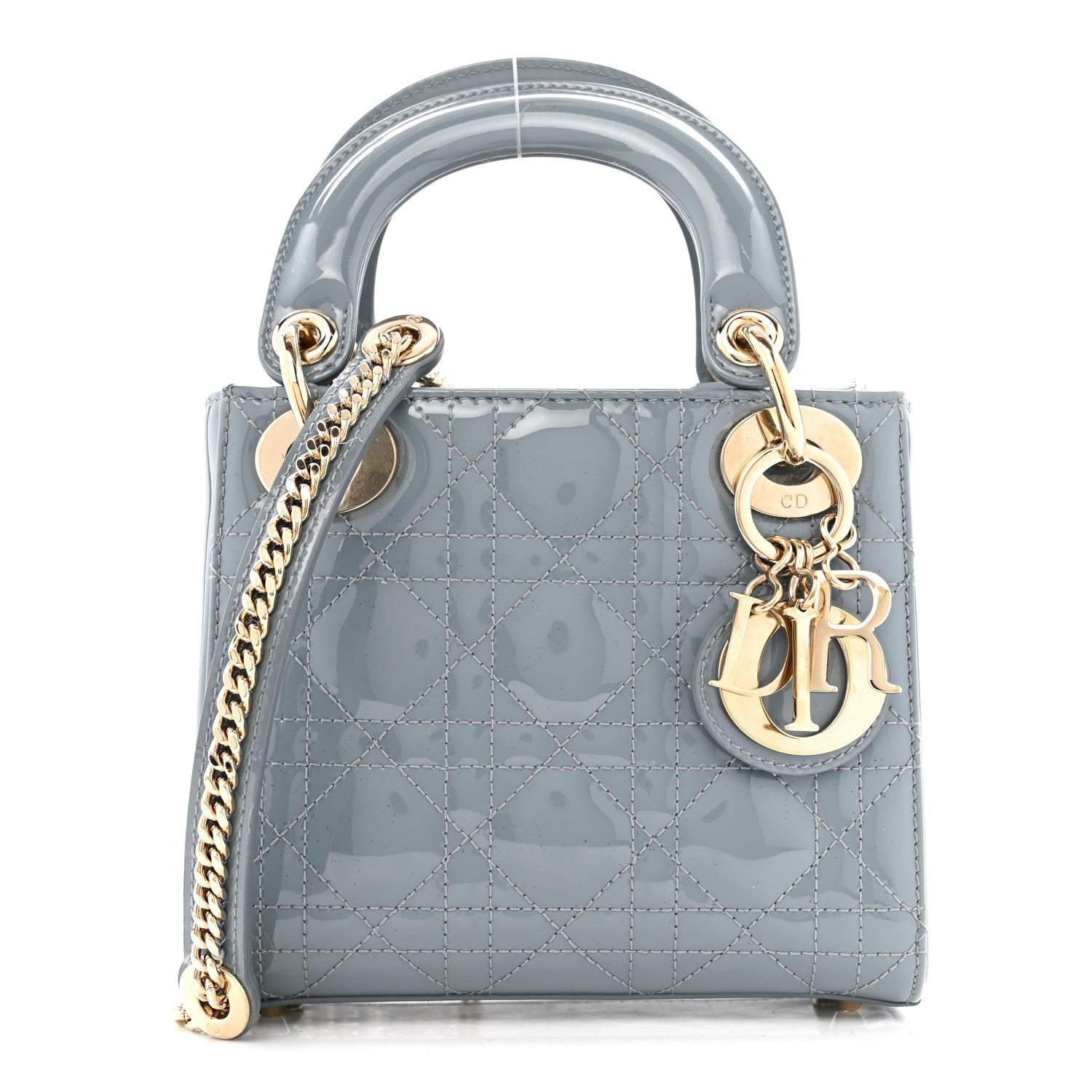 Patent Cannage Mini Lady Dior Grey Stone