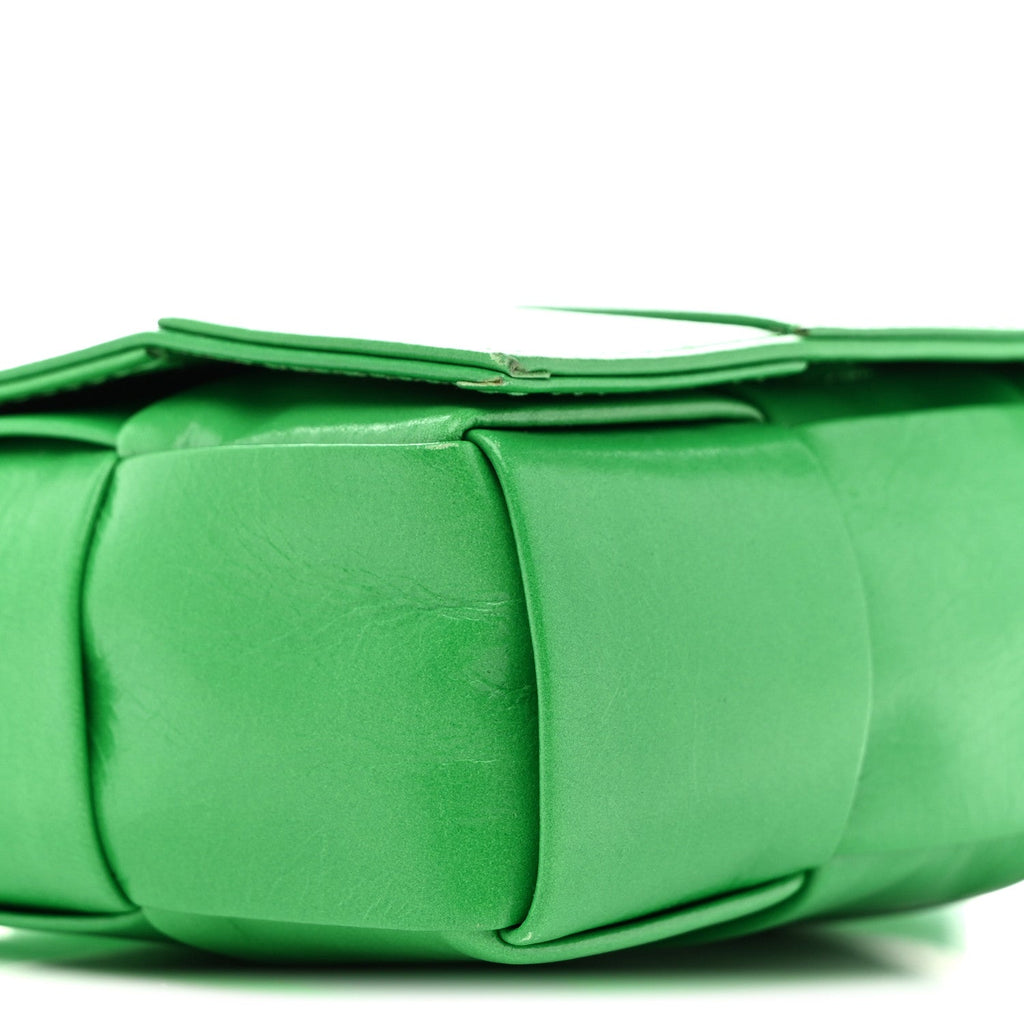 Crinkled Lambskin Maxi Intrecciato Extra Mini Cassette Crossbody Bag Parakeet
