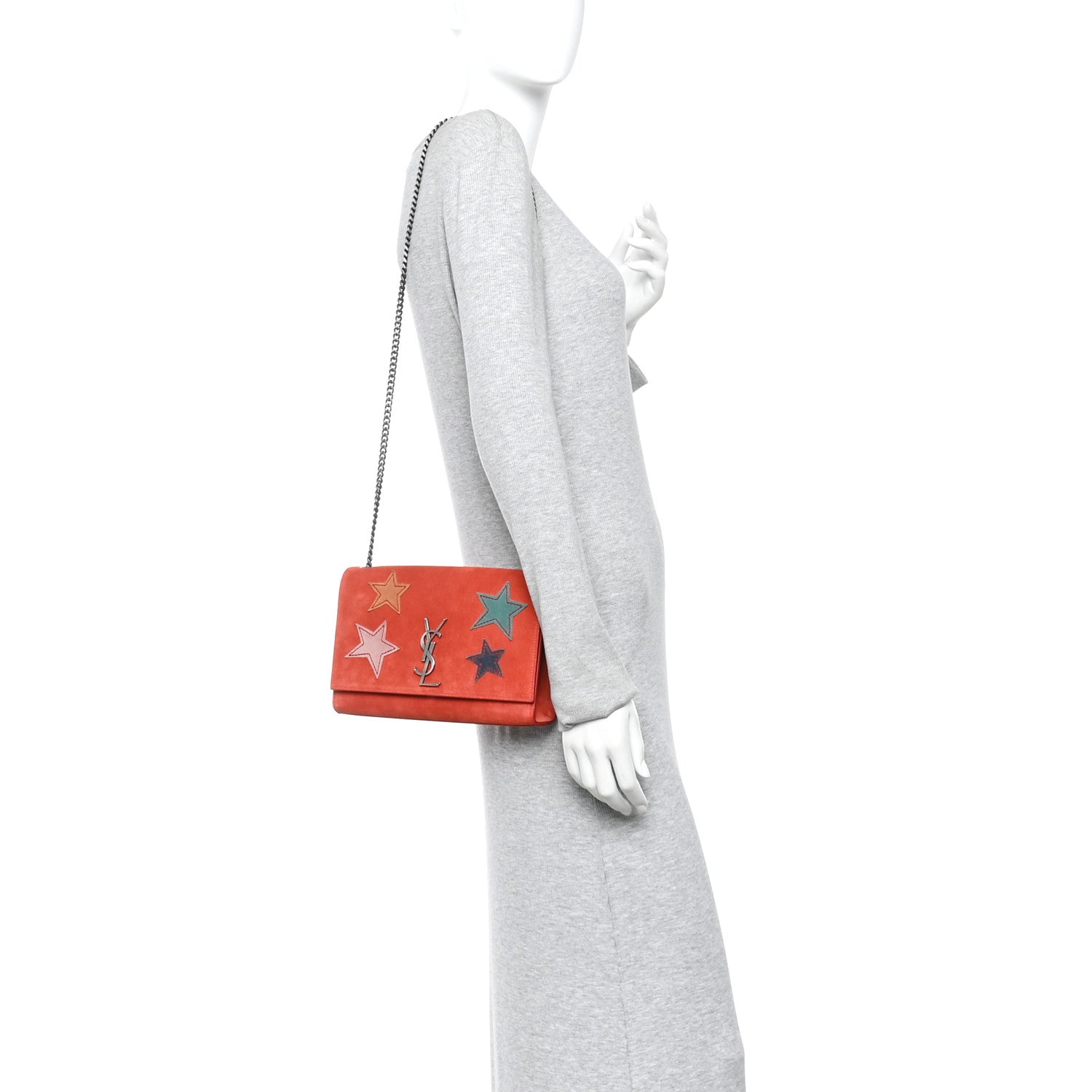 Suede Star Medium Classic Monogram Kate Satchel Berry Red