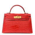Shiny Alligator Horseshoe Mini Kelly Sellier 20 Rouge de Coeur Rose Mexico