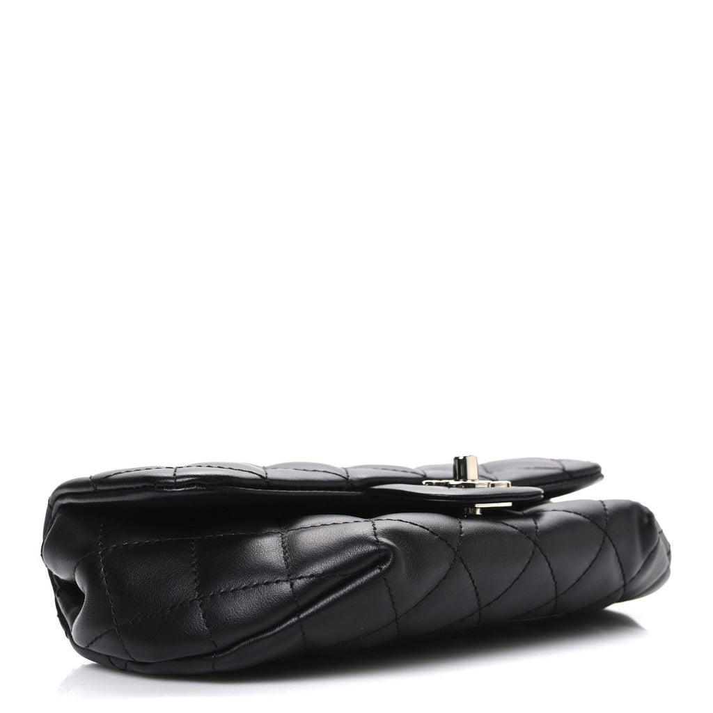 Calfskin Quilted CC Uniform Flap Belt Bag Black