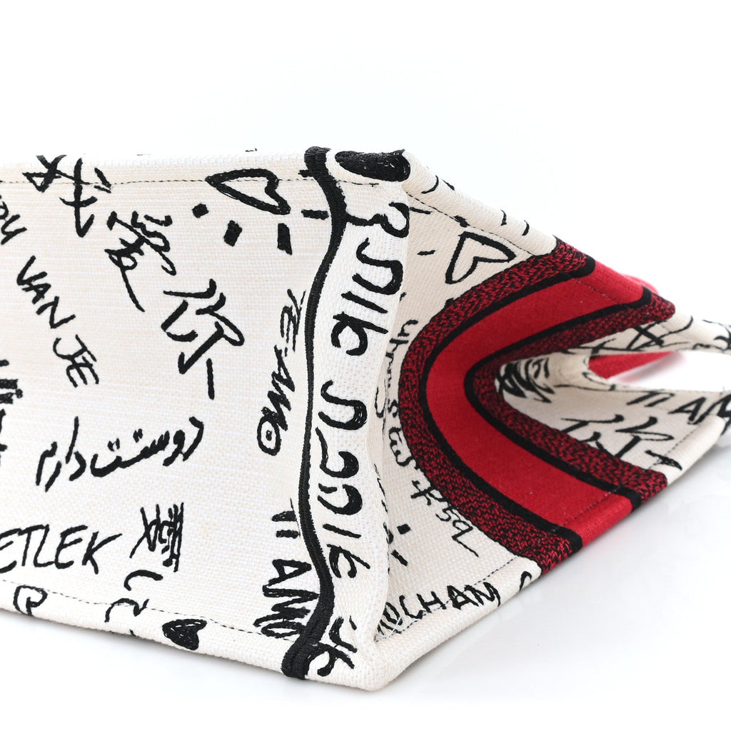 Canvas Embroidered Medium Dioramour Graffiti Book Tote Latte Multicolor