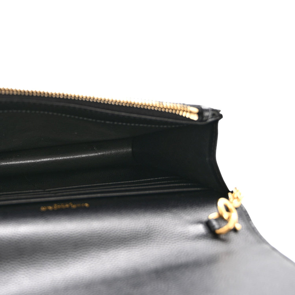 Grain De Poudre Matelasse Chevron Monogram Envelope Chain Wallet Black