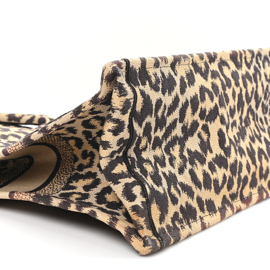 Canvas Mizza Embroidered Large Leopard Book Tote Beige