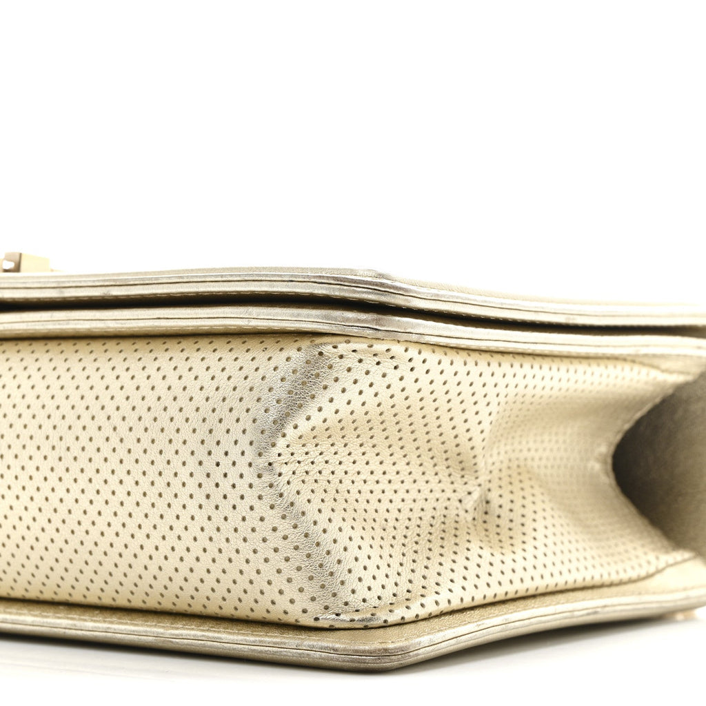 Lambskin Perforated Quilted New Medium Boy Flap Gold