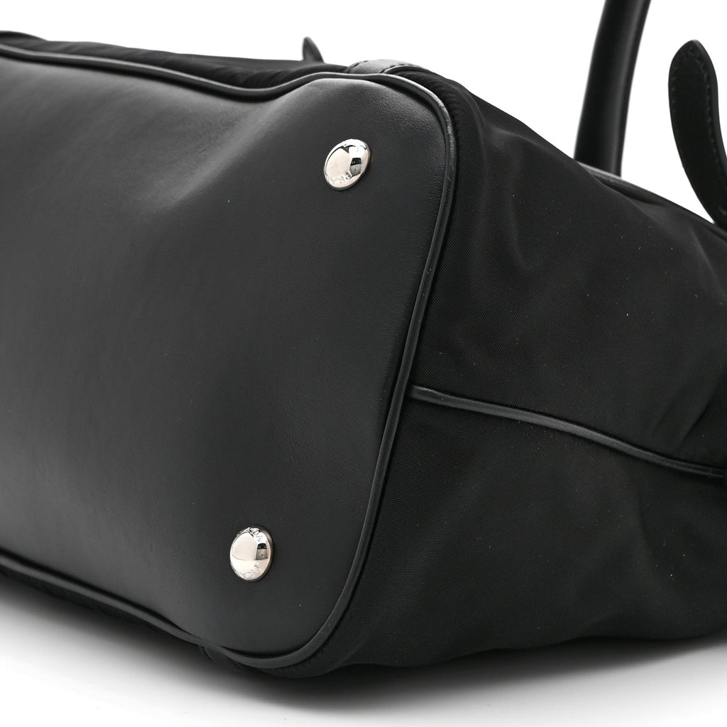 Tessuto Nylon Calfskin Dome Satchel Black