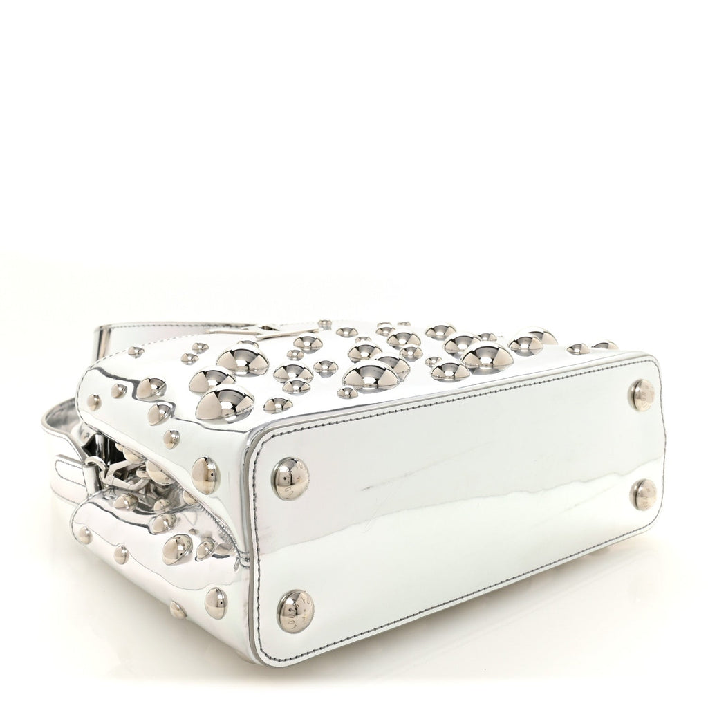 LV X YK Metallic Taurillon Brass Metal Dots Capucines BB Silver