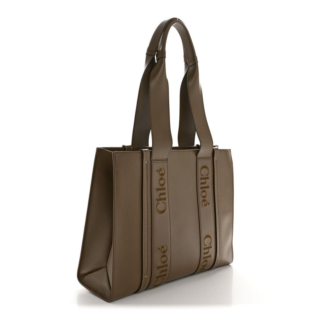 Calfskin Medium Woody Tote Army Green