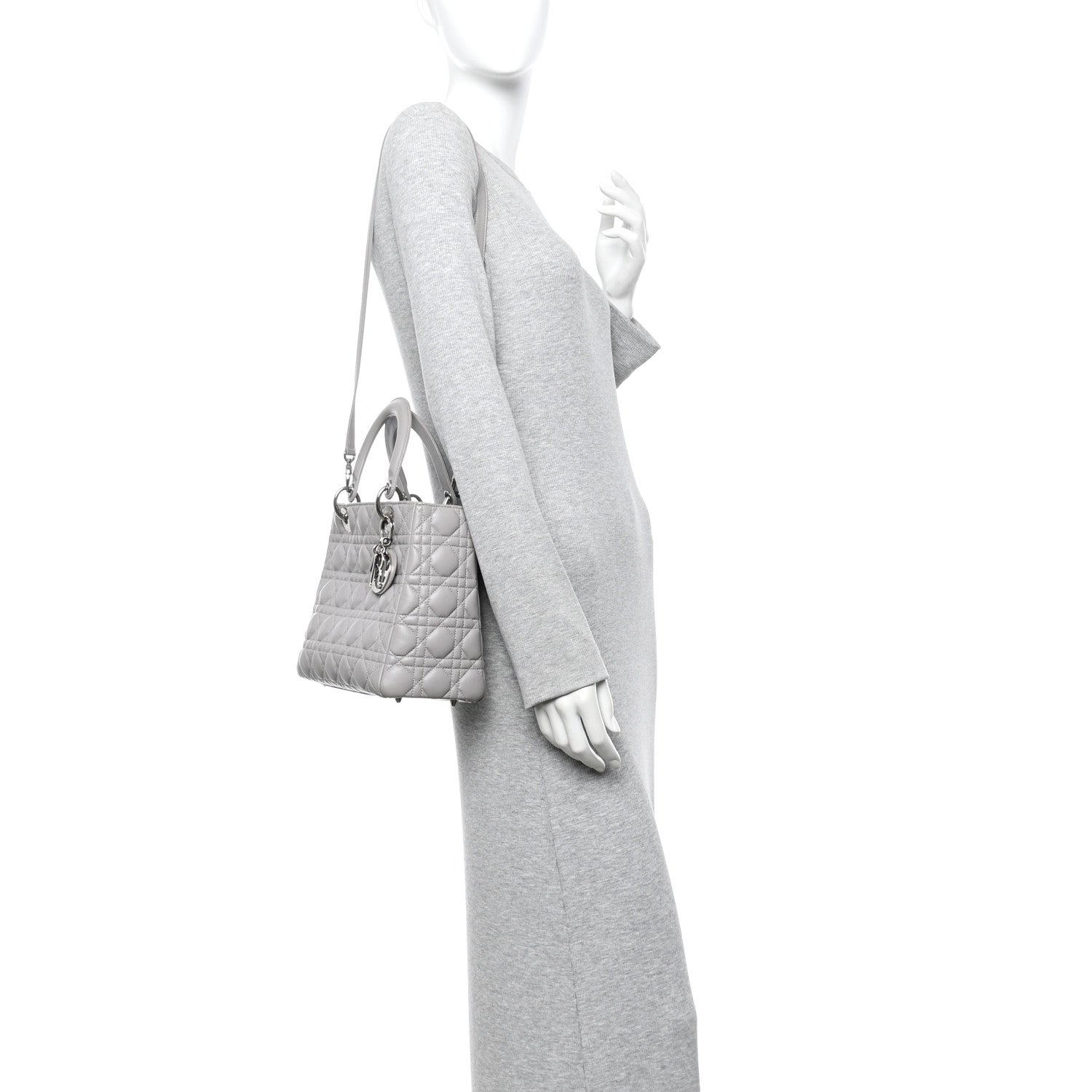 Lambskin Cannage Medium Lady Dior Grey