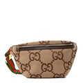 Monogram Jumbo GG Textured Dollar Calfskin Web Belt Bag Camel Ebony New Acero
