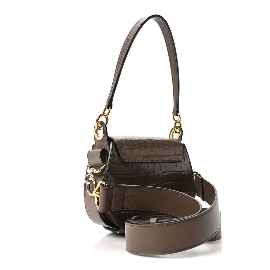 Calfskin Crocodile Embossed Small Tess Bag Army Green