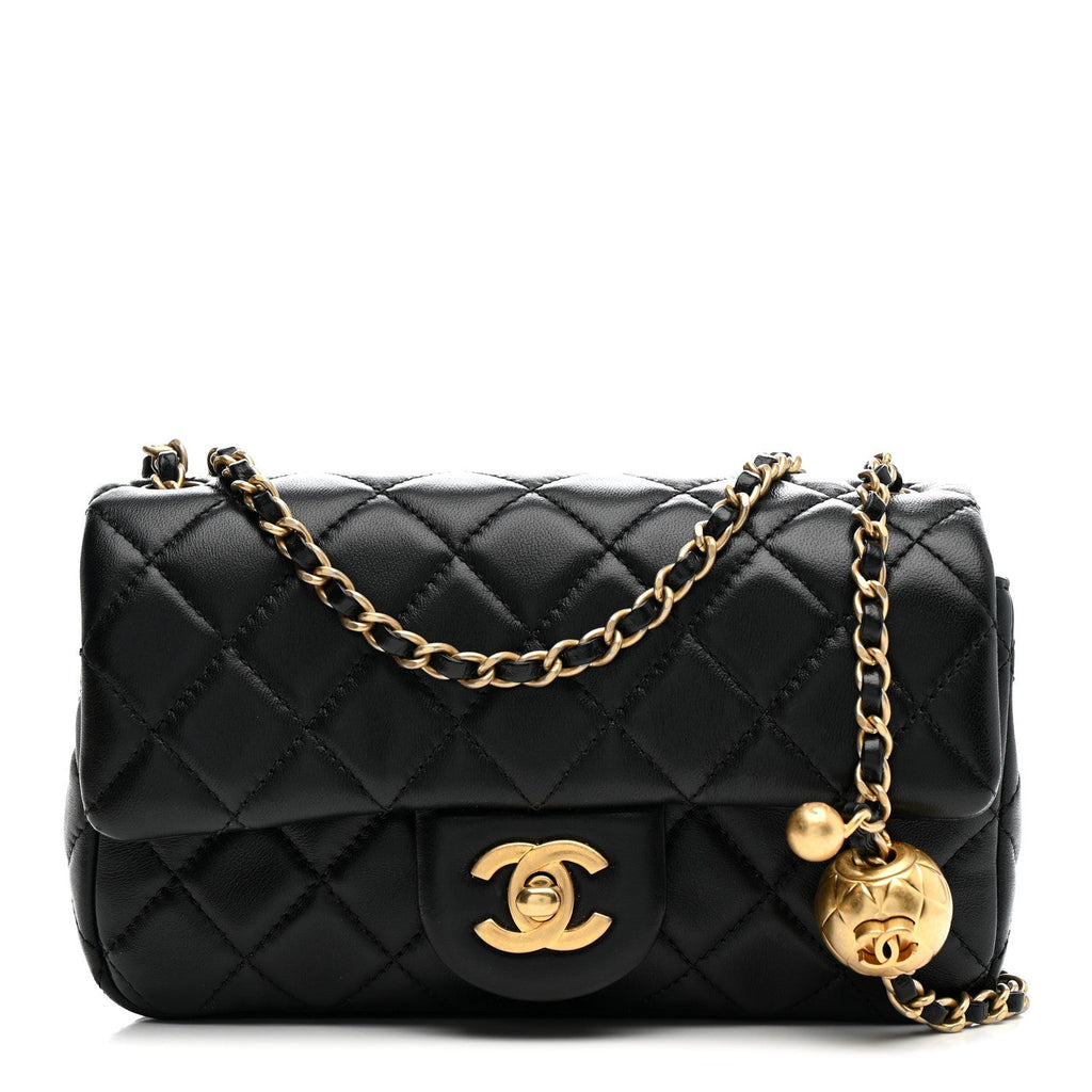 Lambskin Quilted Mini Rectangular Pearl Crush Flap Black
