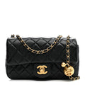 Lambskin Quilted Mini Rectangular Pearl Crush Flap Black