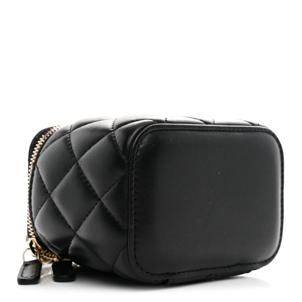 Lambskin Quilted Mini Pearl Crush Vanity Case With Chain Black