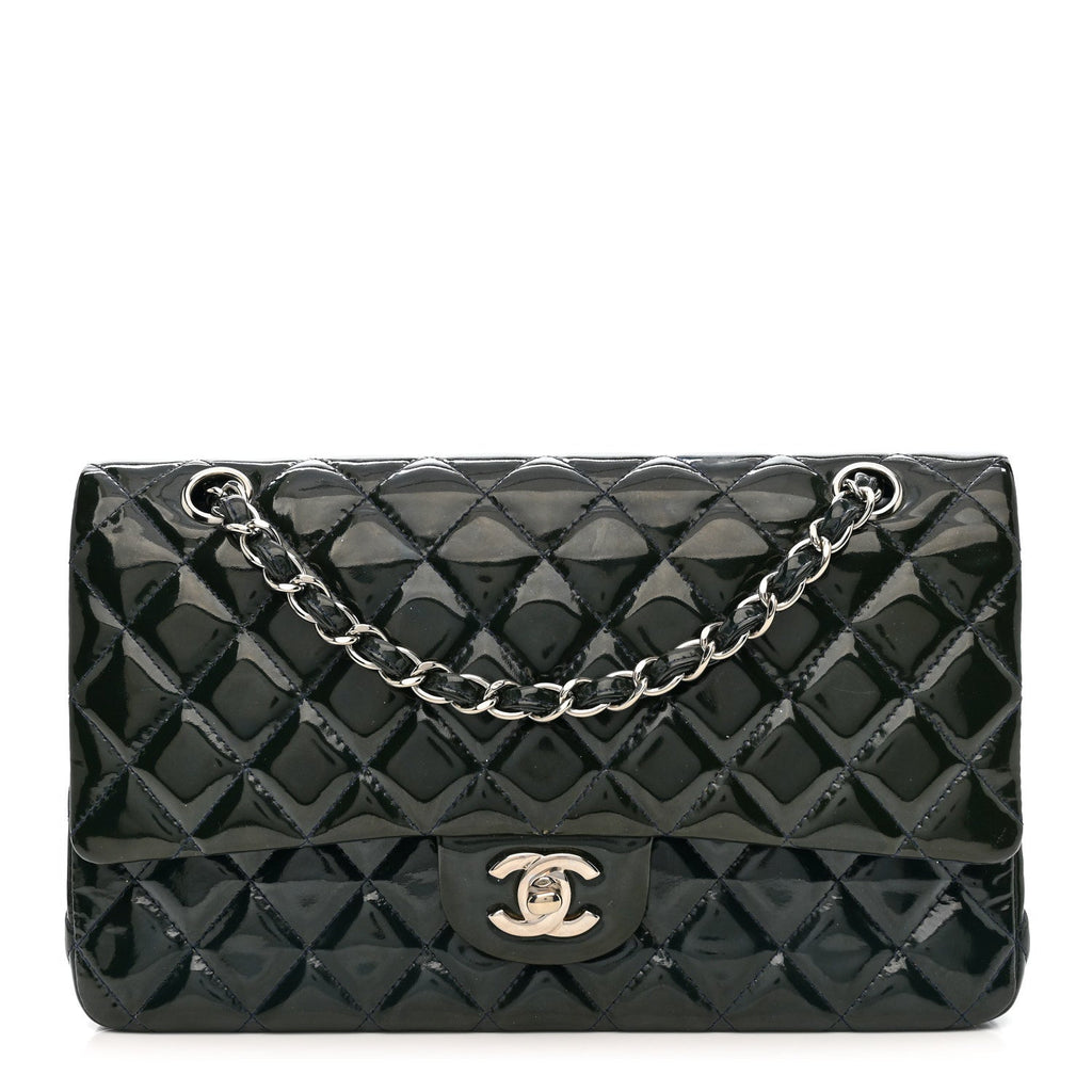 Patent Quilted Medium Double Flap Blue