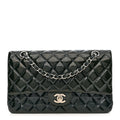 Patent Quilted Medium Double Flap Blue