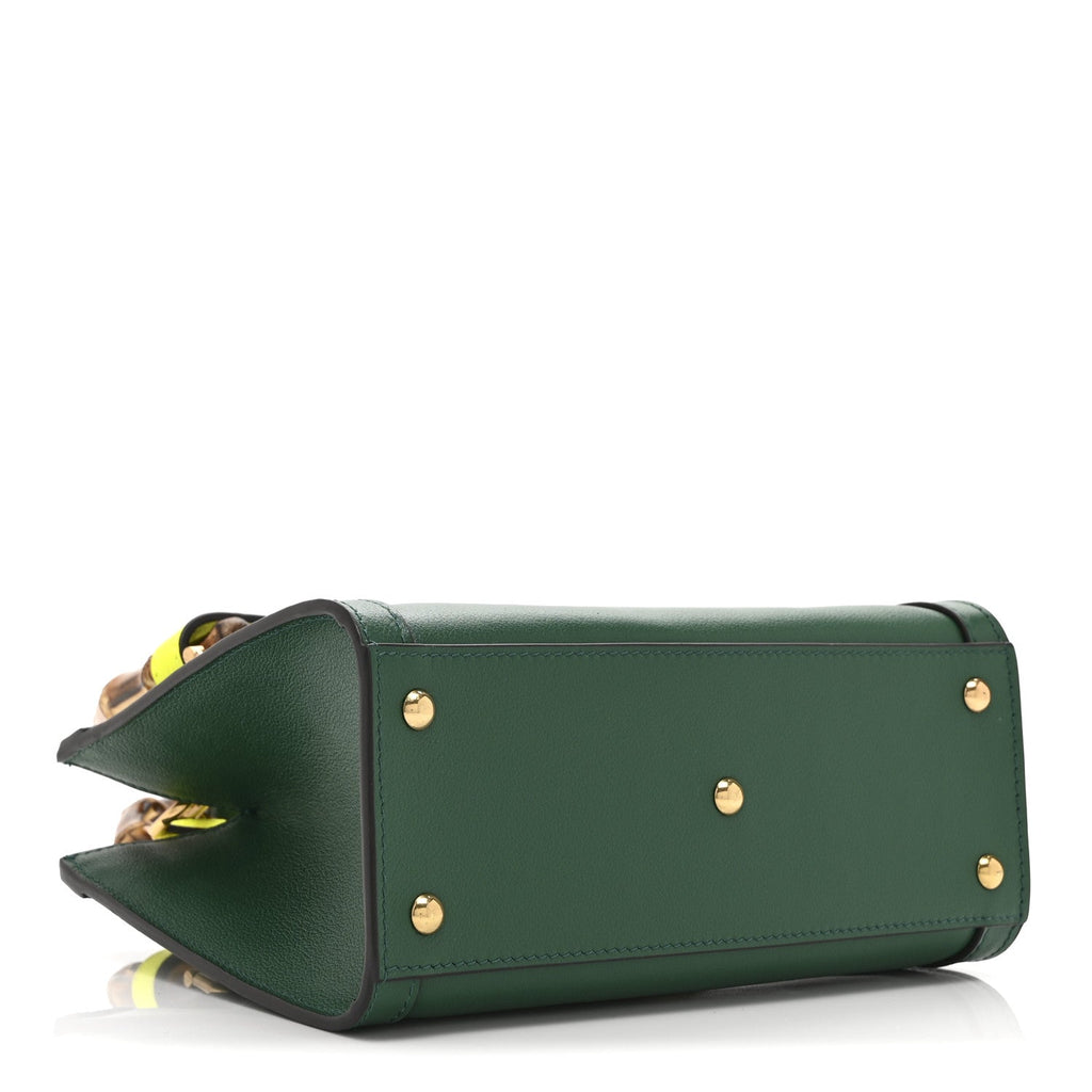 Wonka Grain Calfskin Mini Diana Tote Bag Green Yellow Fluo