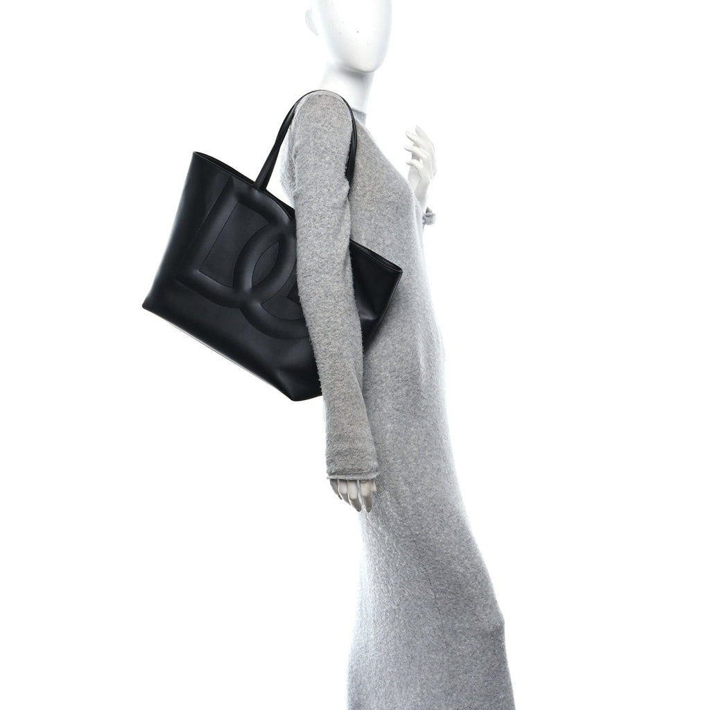 DOLCE GABBANA Calfskin DG Logo Shopper Tote Black