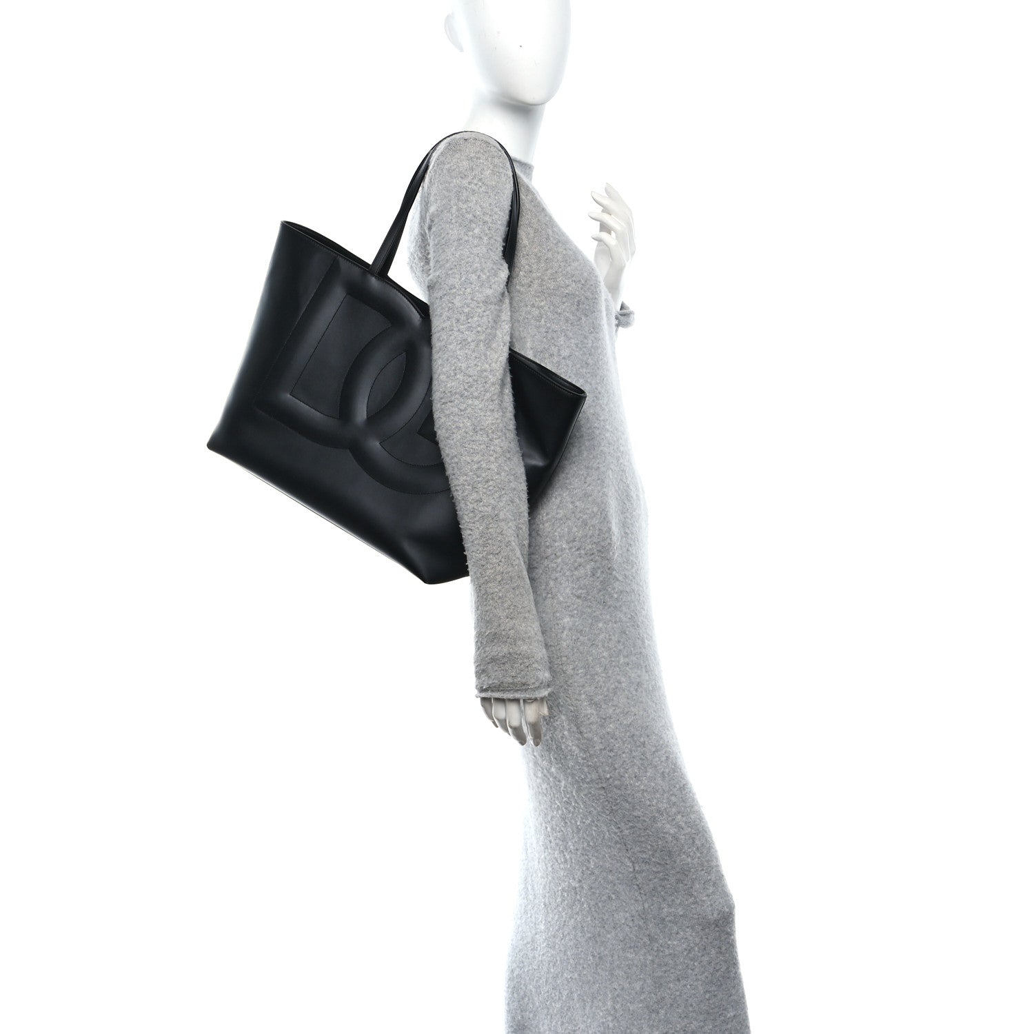 DOLCE GABBANA Calfskin DG Logo Shopper Tote Black