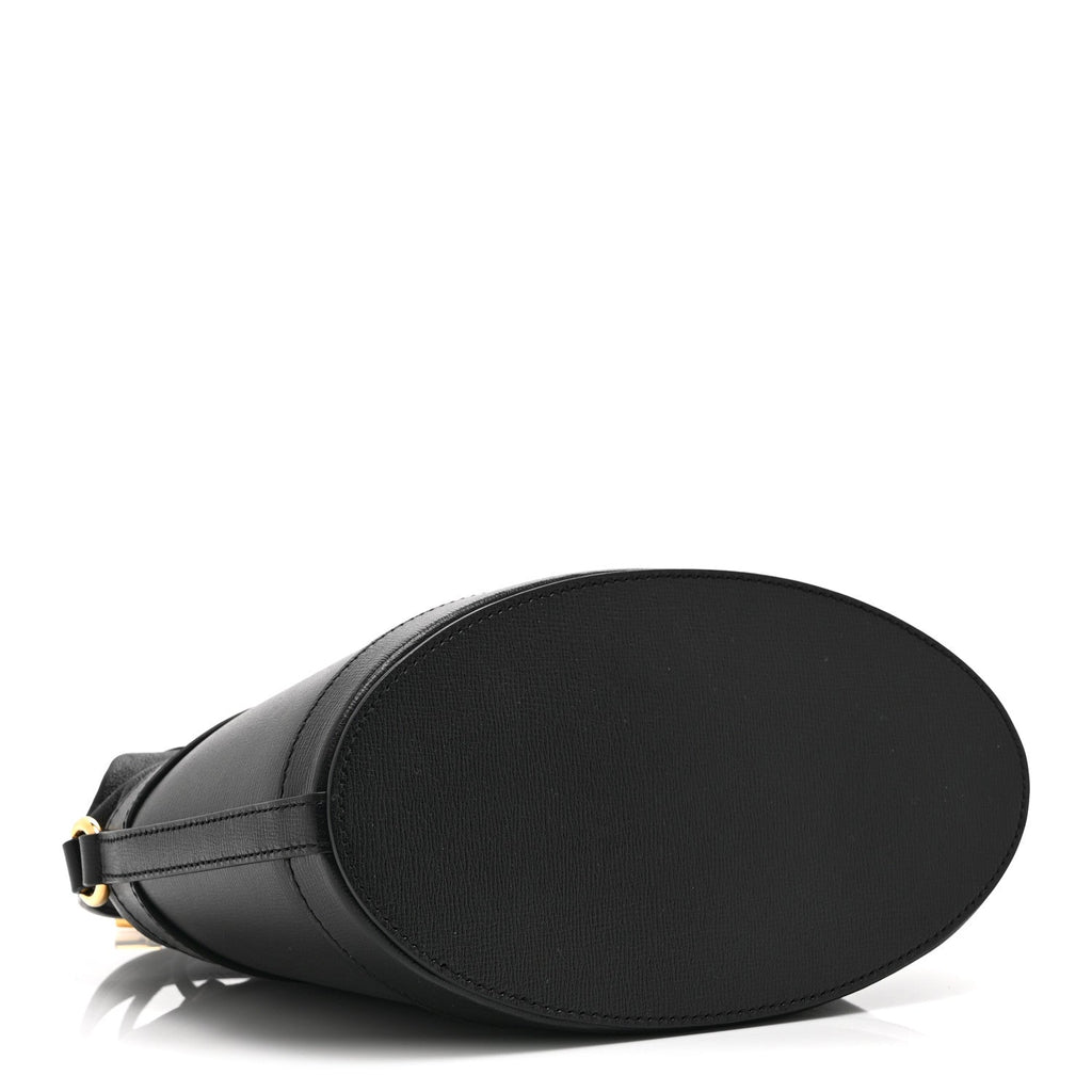 Azalea Sakai Calfskin Horsebit 1955 Drawstring Bucket Bag Black