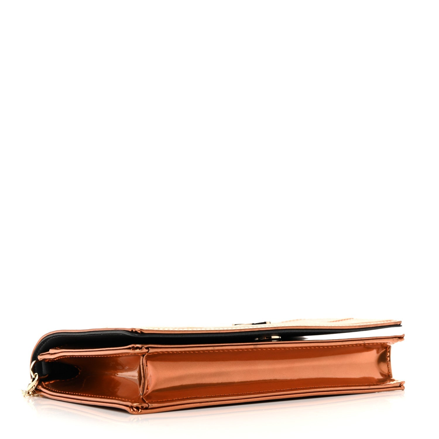 Metallic Patent Micro-Cannage Diorama Wallet on Chain Pouch Orange