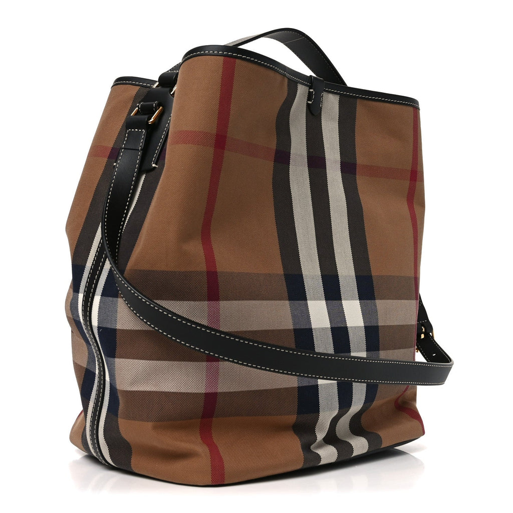 Giant Check Canvas Calfskin Ashby Bucket Bag Birch Brown