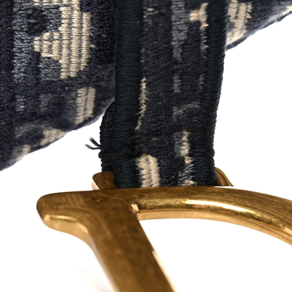 Oblique Embroidered Saddle Bag Blue