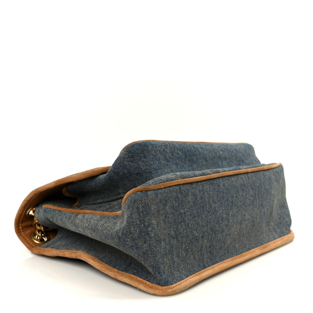 Denim Suede Monogram Medium Niki Chain Satchel Blue Cinnamon
