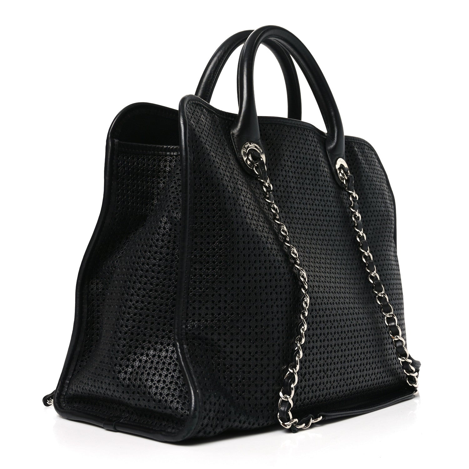 Calfskin Perforated Up In The Air Tote Black
