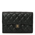 Iridescent Caviar Quilted Medium Flap Wallet Black