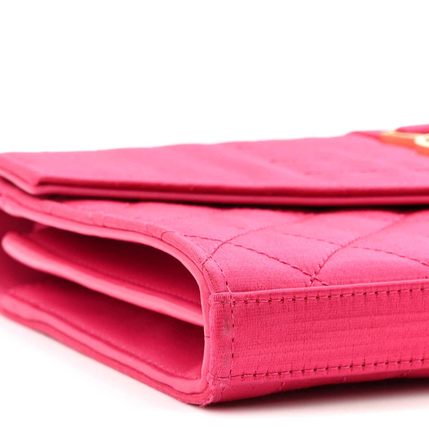 Satin Mixed Matelasse Triquilt Monogram Chain Wallet Guava