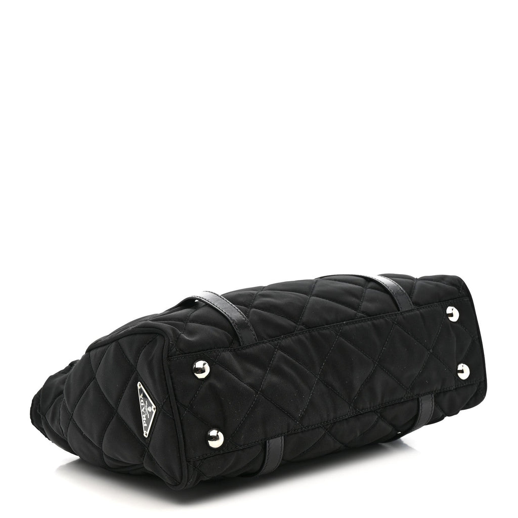Nylon Tessuto Quilted Chain Shoulder Bag Black