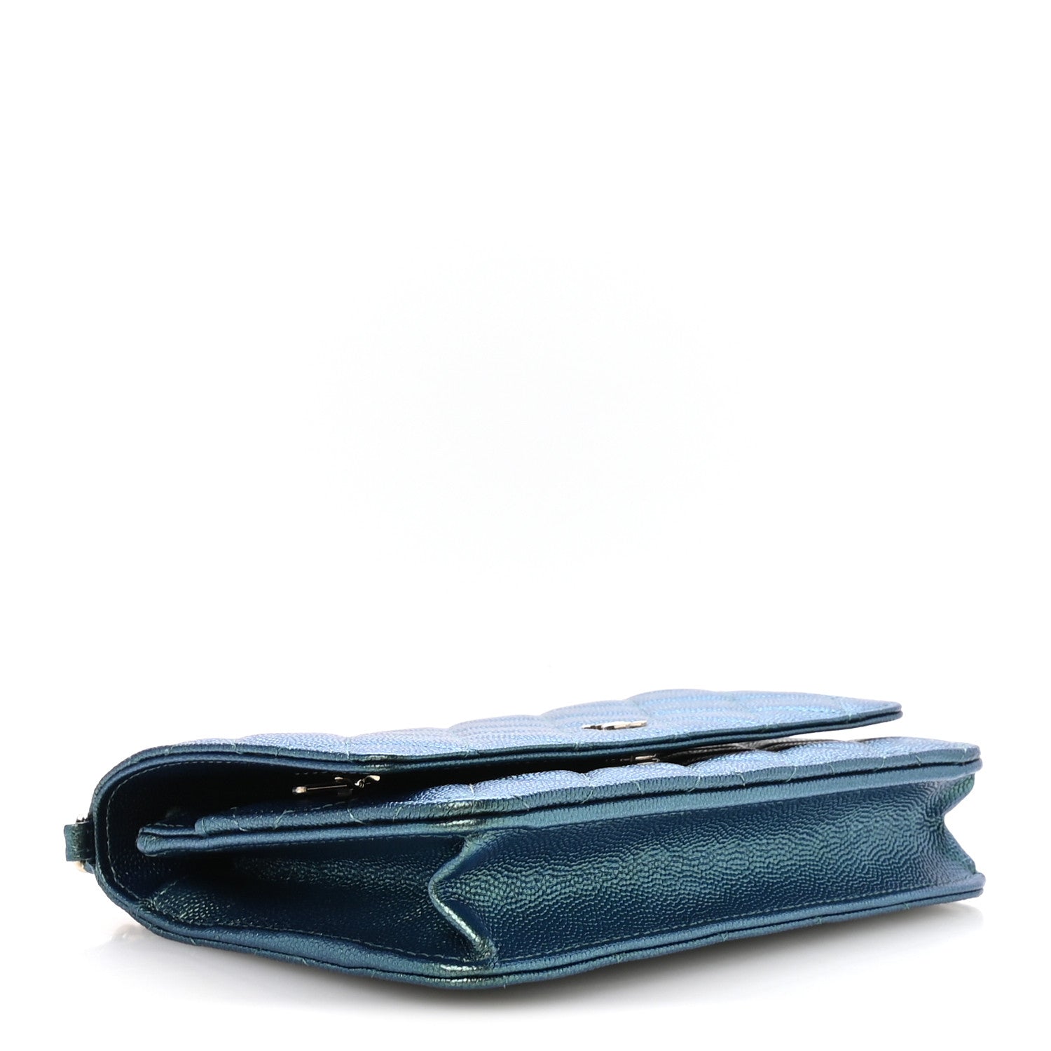 Iridescent Caviar Quilted Wallet on Chain WOC Dark Blue