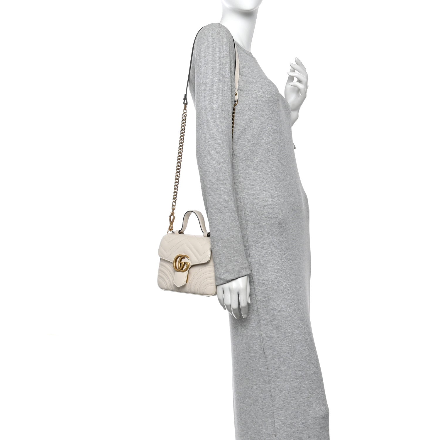 Calfskin Matelasse Mini GG Marmont Top Handle Shoulder Bag White