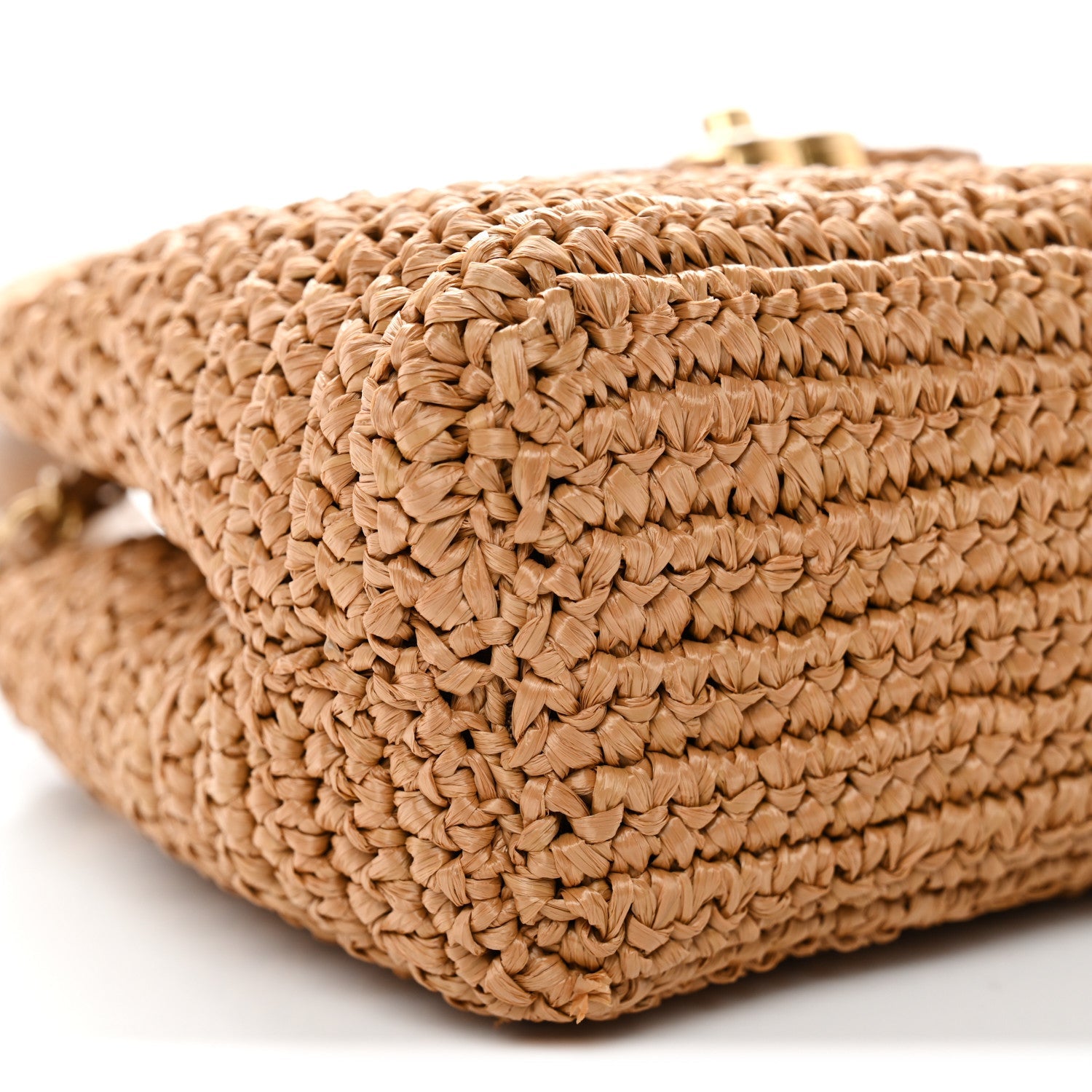 Braided Raffia Nano Kelly Flap Bag Dark Beige
