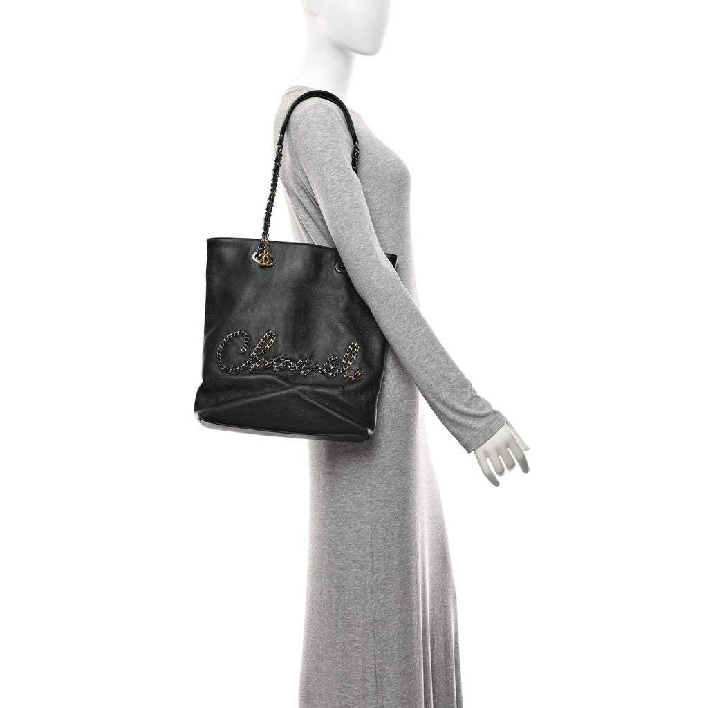 Calfskin Chain 20s Signature Tote Black